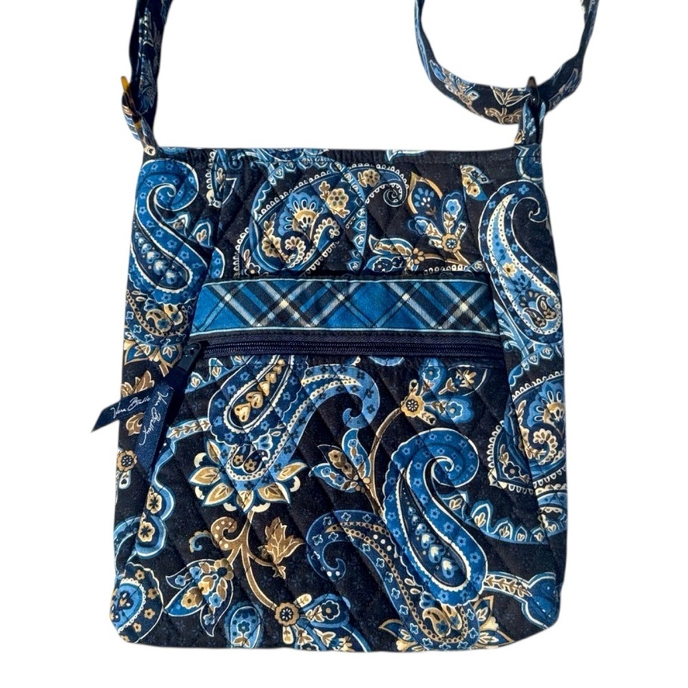 Vera Bradley Windsor Navy Crossbody Blue Gold White Paisley Floral Plaid Quilted